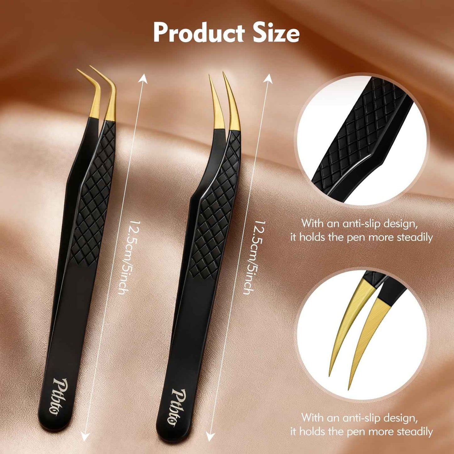 2 Pack Eyelash Extension Tweezers, Professional Pointed & Slanted Tweezers for Eyelash Lifting, Lash Extension Application, False Eyelashes, Made of Premium Surgical Stainless Steel (Black)