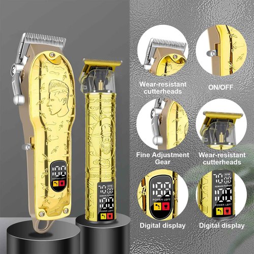LQT Men’s Gold Hair Clippers, Cordless Professional Barber Clippers & Trimmers with LED Display, Long Runtime, Electric Grooming Kit for Haircuts & Beard Trimming,Gift for Husband, Father, Boyfriend