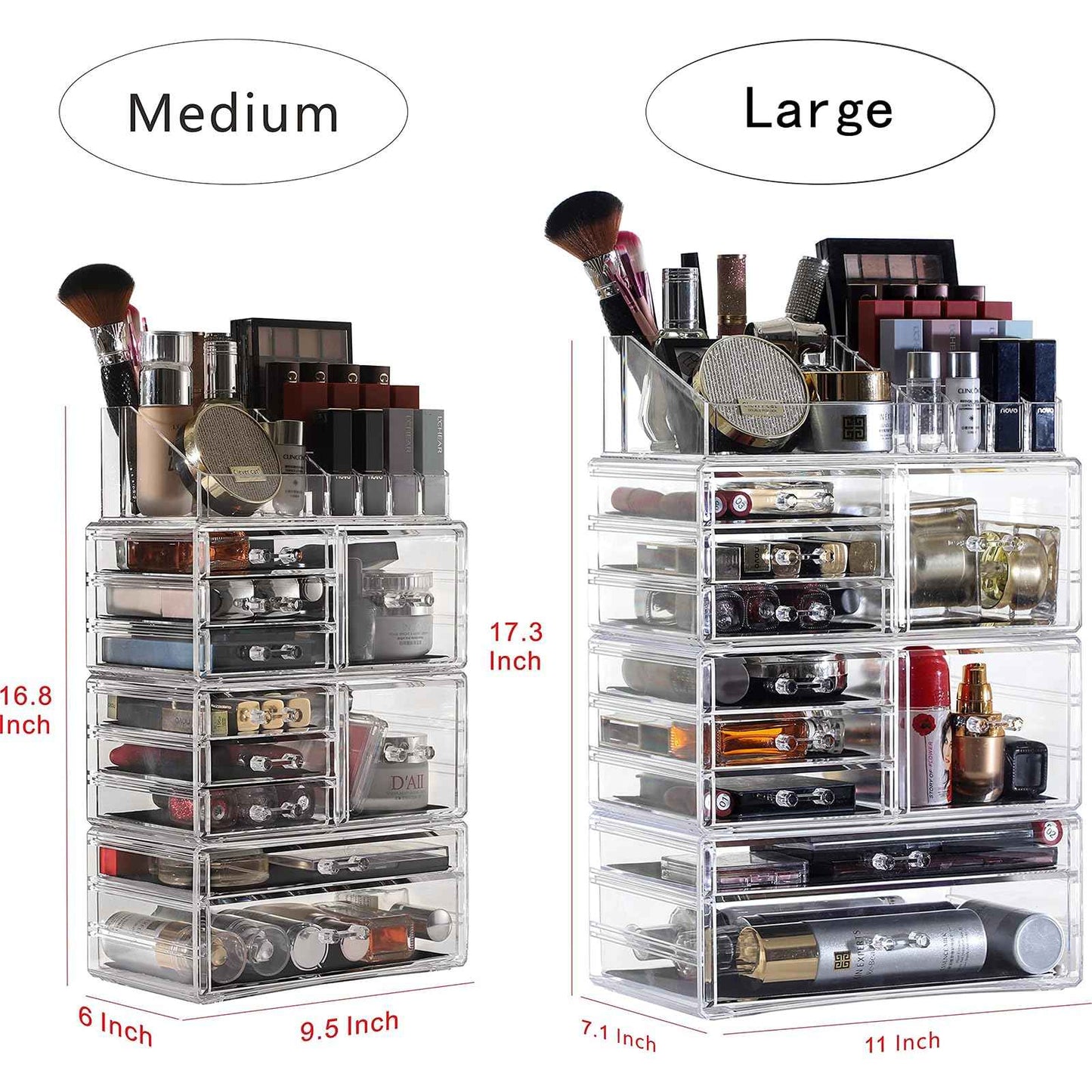 Cq acrylic Clear Makeup Storage Organizer Care Large Cosmetic Display Cases Stackable Storage Box With 10 Drawers For Dresser,Pack of 1