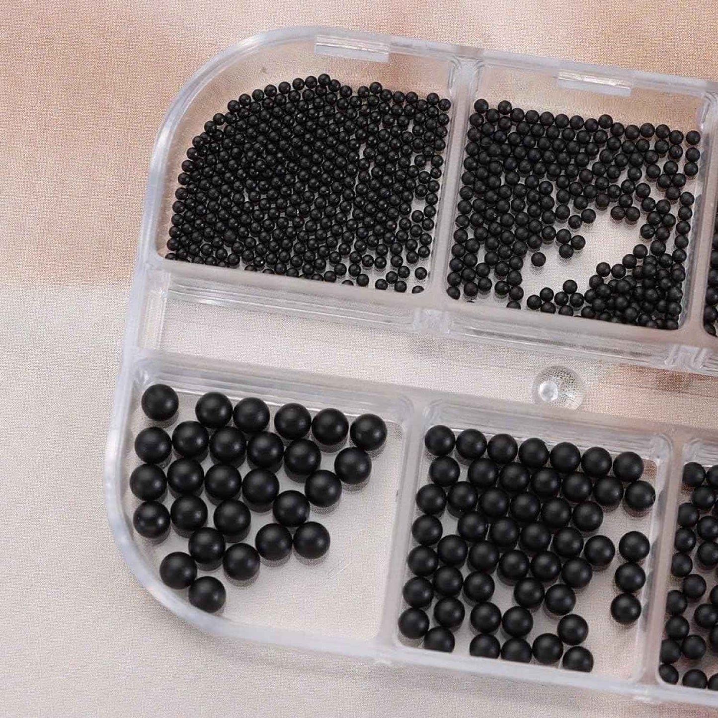 Chunmeng 12 Grids Art Charms Metal Beads 3D Caviar Small Steel Ball Nail Accessories Nail Art Metal Mini 3D Mixed Sizes DIY ons Accessories (Black)