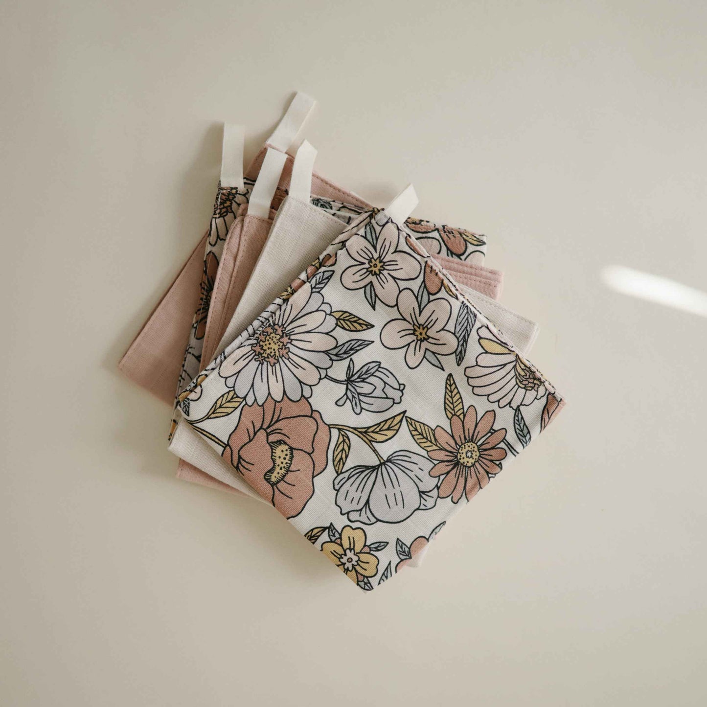mushie Muslin Organic Cotton Washcloths 5-Pack (Retro Flowers Combo) | Soft Wipes for Baby Cleanups and Bathing