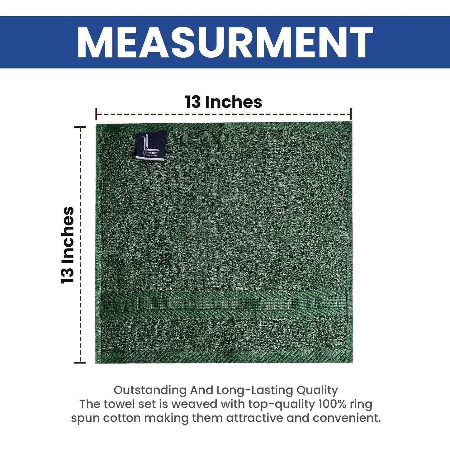 Linteum Textile Supply Premium 13x13 Washcloth (Hunter Green) – 100% Ring Spun Cotton Zero Twist Towels | Absorbent, Quick Dry, Durable for Bathroom, Spa, Gym (12 Pack)