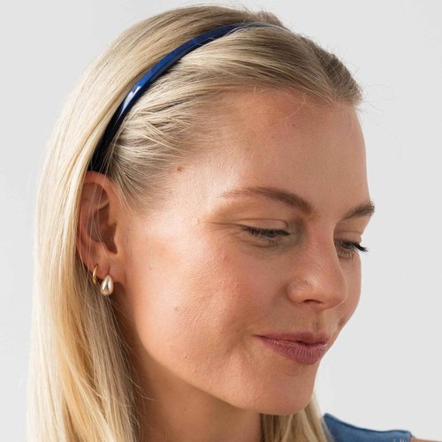 Navy Blue Headband for Women, 1/4" Ultracomfort Thin Plastic Headband, Nacro Ocean, Flexible, No Slip Gentle Teeth, All-Day Hold | France Luxe