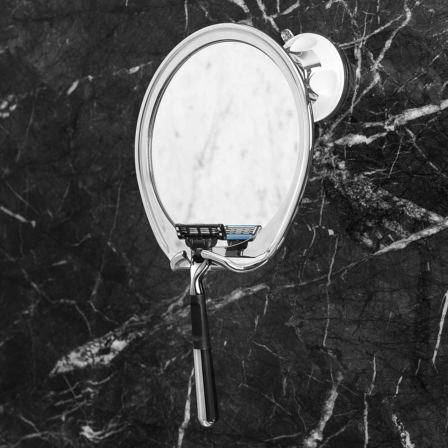 Luxo Shower Mirror, Shaving Mirror with a Razor Holder for Shower and Powerful Suction Cup - Shatterproof Shower Mirror fogless for Shaving, fogless Mirror for Shower and Tweezers
