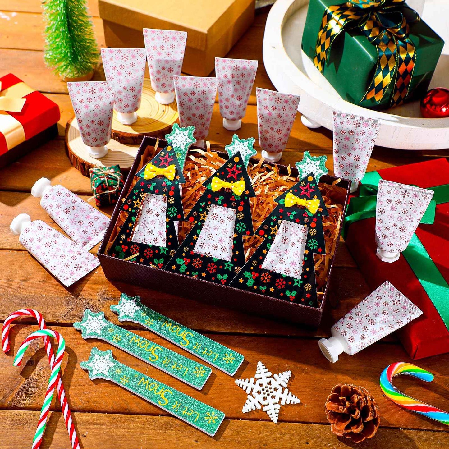 Sacubee 24 Christmas Hand Cream with Nail File Gifts Set Snowflake Hand Cream & Nail File Christmas Party Favors Travel Size Skin Lotion Xmas Party Supplies for Guests