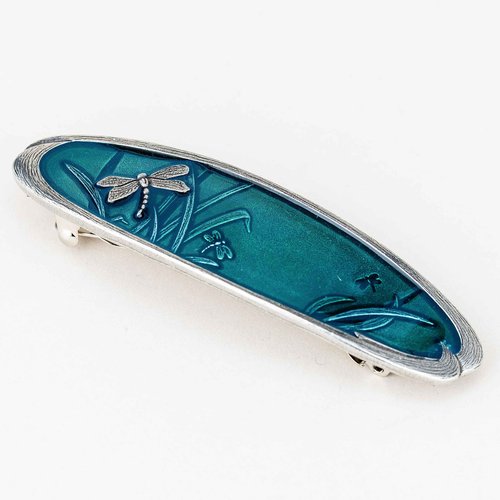 Danforth – Teal Dragonfly Barrette Large – Handcrafted Pewter Dragon Fly Barrette – Large French Clip – Thick Hair Friendly – 4” Long, Made In USA