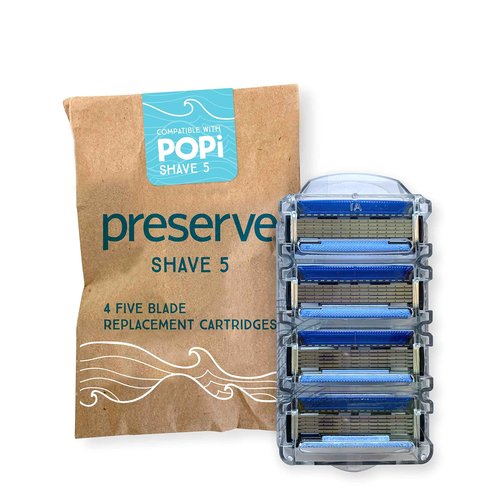 Preserve Ocean Plastic Initiative (POPi) Kit: POPi Shave 5 Razor System, POPi Replacement Cartridges (4ct) and POPi Toothbrush (Soft, 1ct), Made in USA from Recycled Ocean Plastic, Coral Pink Bundle