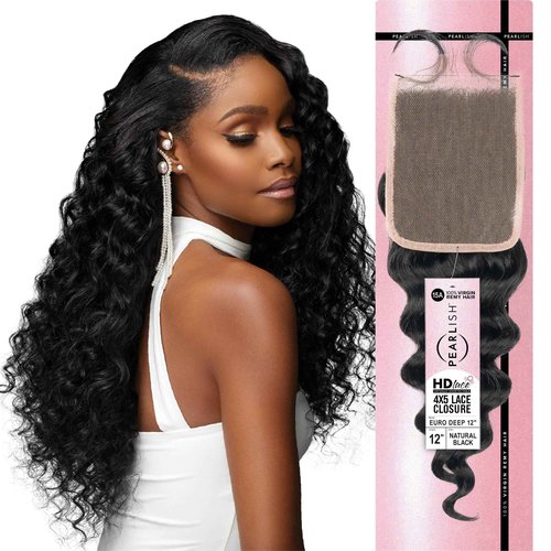 Sensationnel Pearlish bundle 4x5 closure - euro deep 12 inch HD lace beauty supply human hair bundles weave 15a soft remy (NATURAL/BLACK)