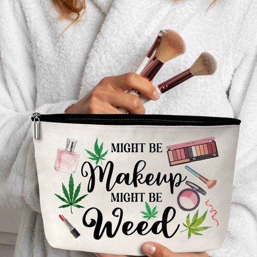 GREOXG Funny Leaf Makeup Bag, Might Be Makeup Might Be Weed Cosmetic Bag, Gift for Women Friends Girls Sisters Mom Birthday Graduation Christmas-B02