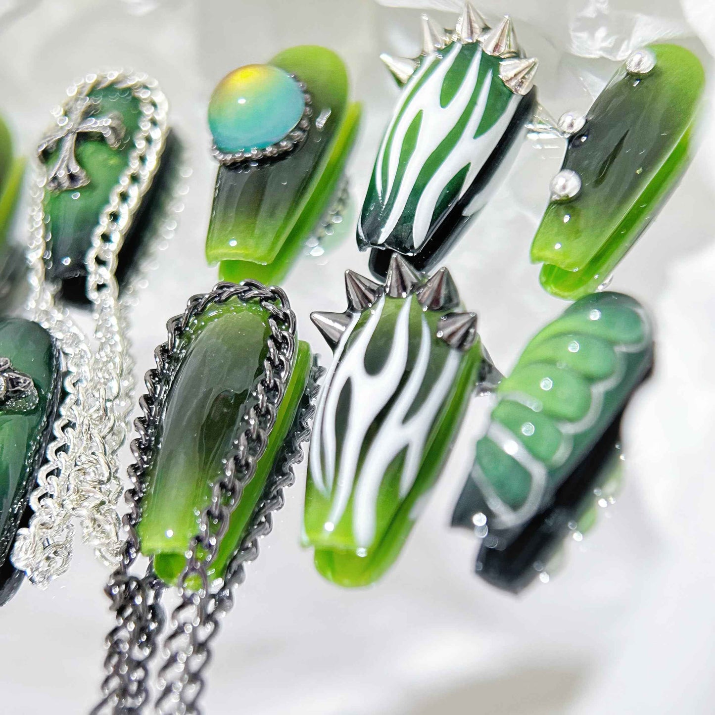 Press on Nails Handmade Luxury Long Style Coffin Reusable Goth Nail for Women and Girls 10pcs (Lost Immortal-M, One Size)