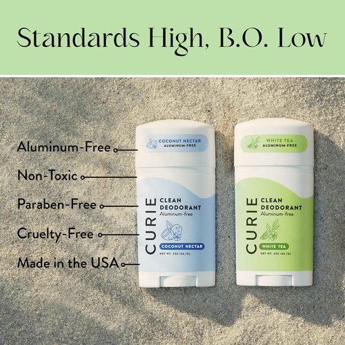 Curie Aluminum Free Deodorant - Coconut Nectar + White Tea - Natural Deodorant, Paraben Free, Cruelty Free, Non-Toxic, Vegan (2pk)