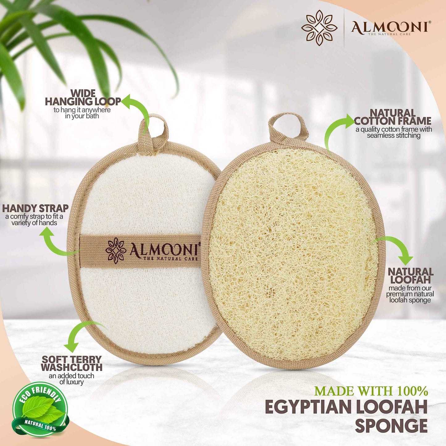 Premium Exfoliating Loofah Pad Body Scrubber and Back Scrubber, Made with Natural Egyptian Shower Sponge That Gets Your Body Clean