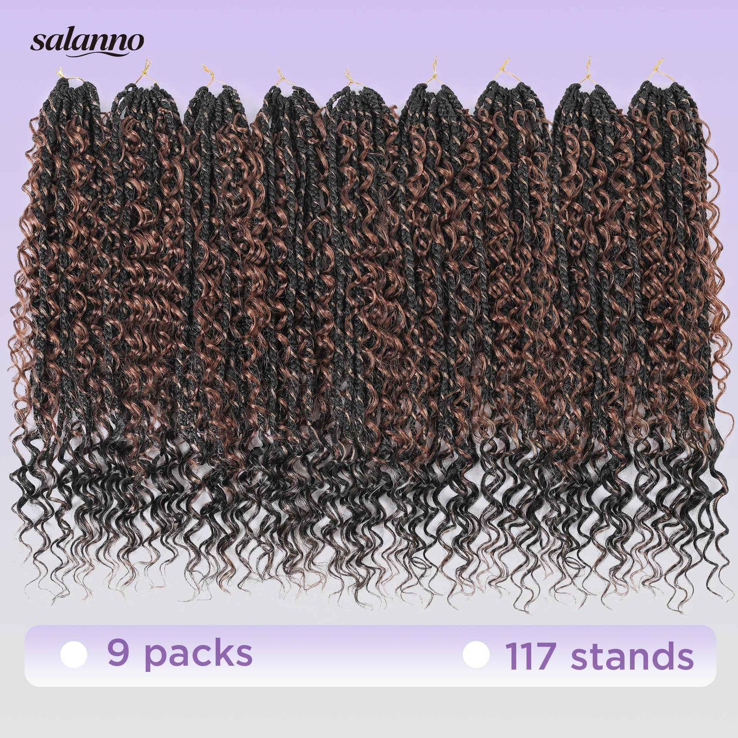SALANNO Tornado Colorful Spirals Goddess Pre-looped Box Braid Extensions Crochet Hair for Black Women - Synthetic Boho Crochet Braids with Curly Ends(18inch, 9packs, 1B/27/30)