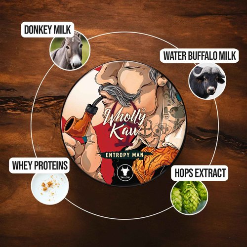 Entropy Man Tallow Shaving Soap. Enriched with Donkey Milk, Water Buffalo Milk, Whey Proteins, Omega 3, Omega 6, Hops Extract. Tobacco, Leather, Plum, Rum, Hay