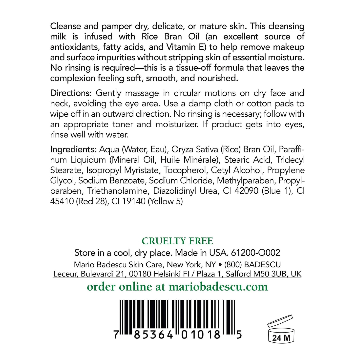 Mario Badescu Cleansing Milk with Carnation, Rice Oil & Vitamin E - No Rinse Liquid Makeup Remover Cleanser with Milky Formula For Skin Care and Gentle Cleansing Experience, 16 Fl Oz