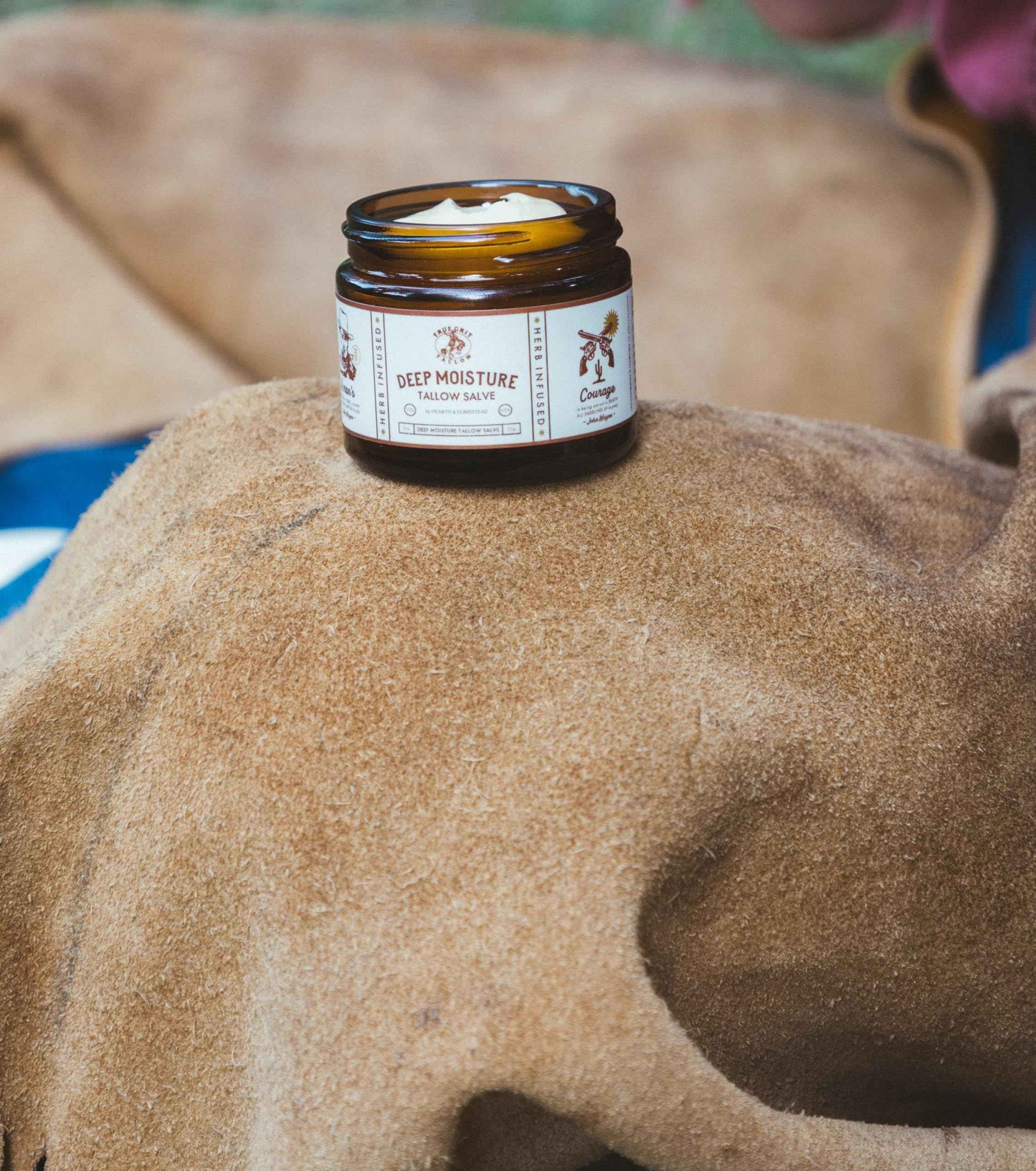 True Grit Tallow John Wayne Inspired Deep Moisture Tallow Salve – Herb-Infused Unscented – Essential Oil-Free Soothing Balm for Sensitive Skin – 2 oz