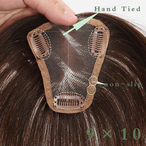 Real Human Hair Topper for Women with Thinning Hair 360 No Bangs Upgrade Lace Base Hand Hair-Tied Pieces for Women (Brown, 10Inch)