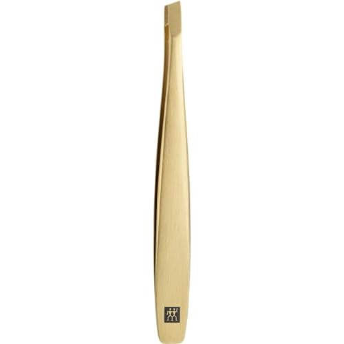 ZWILLING Tweezer Slanted (plucking eyebrows, removing splinters, hand finished, roughened tips, hypoallergenic), Premium, Gold, 3.5 inch