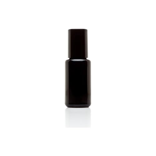 Infinity Jars Black Ultraviolet Glass Bottle 15 Ml (.5 fl oz) w/Glass Ball Roll on Tip Screw top Bottle for Essential oil, Airtight Round Bottles Cosmetic Containers Roller Bottles w/Black Cap 10-Pack