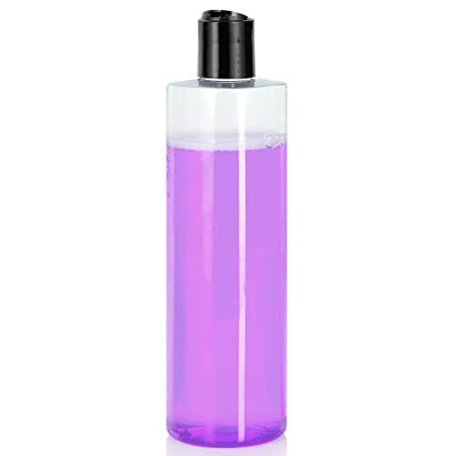 JUVITUS (12 pack) 16 oz Clear Cylinder PET Plastic Bottles with Disc Cap Lid