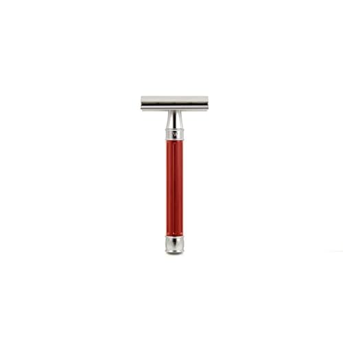 Edwin Jagger 3ONE6 DE Stainless Steel Safety Razor, Grooved, 1x Pack of Razor Blades (Anodized Red)