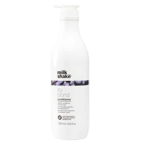 milk_shake icy blond conditioner | award winning toning conditioner with black pigment to neutralize yellow and brass in platinum blonde hair | hydrates and brightens cool tones