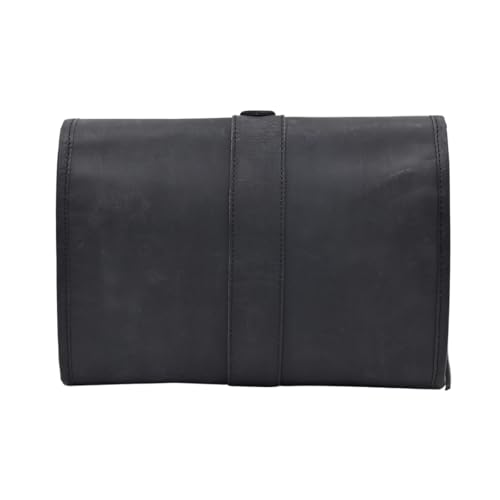Genuine Buffalo Leather Hanging Toiletry Bag with Waterproof Lining for Men & Women Handcrafted Vintage Distressed Brownn Leather Dopp Kit, Travelling Kit (Black)