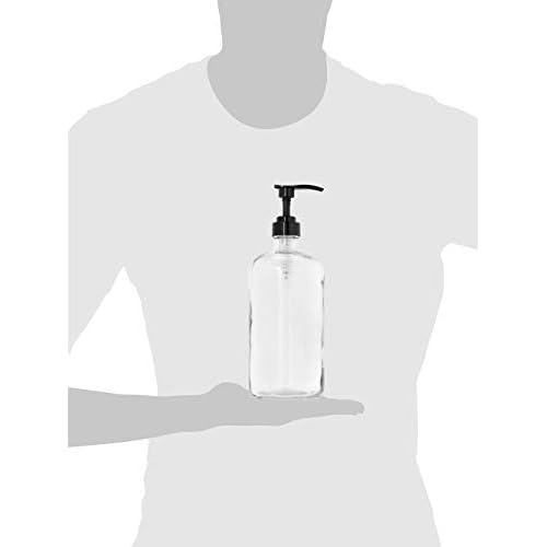 kitchentoolz 32-Ounce Pump Bottles, Large Clear Glass Boston Round Bottles w/Black Pumps. Great for Lotions, Laundry Soap Detergent, Oils, Sauces - Food Safe and Medical Grade (Pack of 2)