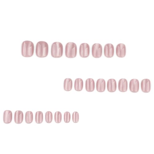 Nude Pink Cat Eye Press-On Nails - 24 Pcs Shimmering Velvet