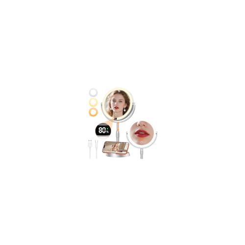 Gospire 8¡± Lighted Makeup Mirror with Lights and Magnification, 20X Magnifying Mirror with Light for Makeup Desk, Height Adjustable and Digital Display, Shaving Mirror for Bathroom, Gifts for Women