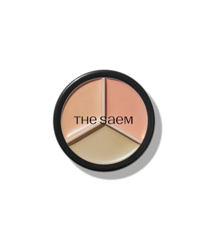 THESAEM Triple Pot Concealer Palette for Dark Circles & Contouring - 3 Shades, with Brush, 0.48 oz