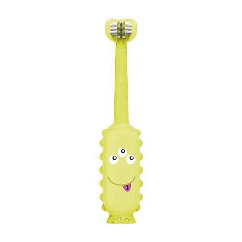 Dr. Brown's ToothScrubber Toddler Toothbrush, Triple-Sided Training Toothbrush with Suction Cup Base, Green Monster, Baby Oral Care, Ages 1-4 Years