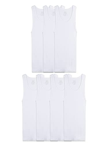 Fruit Of The Loom Boys Eversoft Cotton Undershirts, T Shirts & Tank Tops Underwear, Tank - Boys - 7 Pack - White, X-Small US