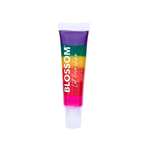 Blossom Moisturizing Strawberry Scented Tinted Lip Gloss Tube + All Natural Rollerball Perfume Oil, 2 Pack Bundle, Strawberry Rainbow/Rainbow Rose