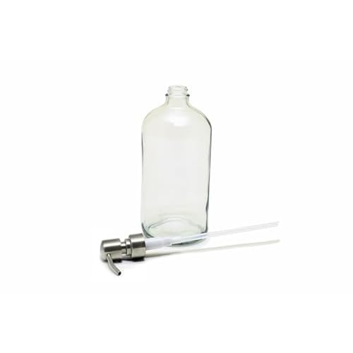 Vivaplex, 2, Large, 32 oz, Empty, Clear Glass Bottles with Stainless Steel, Lotion Pumps