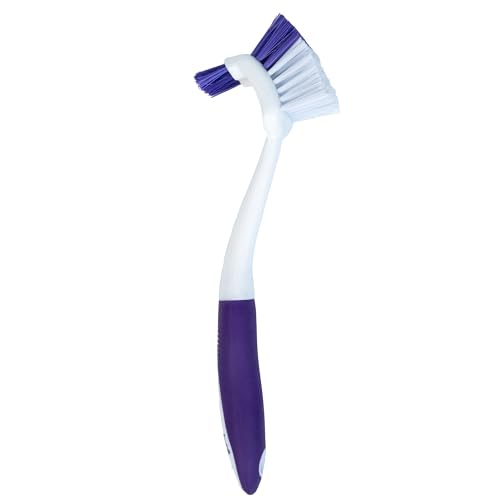 Fabuloso Tile Brush with Spot Scrubber - 11 Inch Bathroom Cleaning Tool - White & Purple