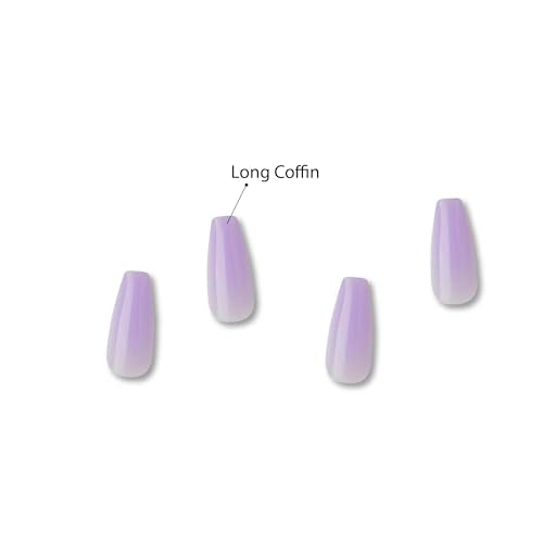 GoldFinger False Nails Kit, Jelly Color Ready to Wear Lavender Fake Nails, Manicure Stick and Glue Included, Long Length, Coffin Shape, Long-Lasting Hottest Trend Glue on Nails