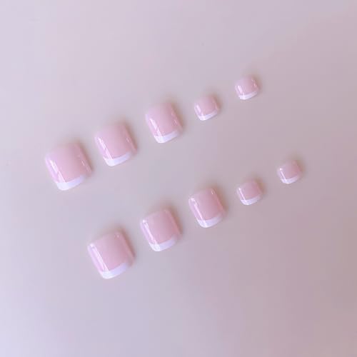 White French Tip Press On Nails & Toenails Set - Medium Square Fake Nails for Manicure