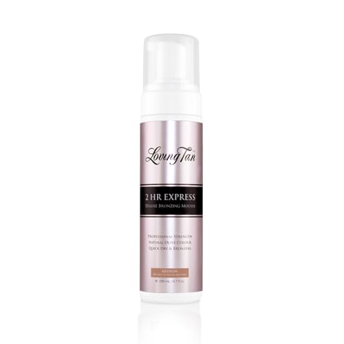 Loving Tan 2 HR Express Self Tanning Mousse, Medium - Streak Free, Natural, Professional Quality - 5+ Sunless Self Tanner Applications per Bottle, Cruelty Free, Naturally Derived DHA - 6.7 FL Oz
