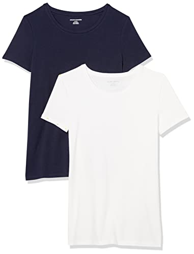 Amazon Essentials Women's Classic-Fit Short-Sleeve Crewneck T-Shirt, Pack of 2, Navy/White, X-Small