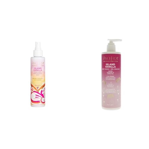 Pacifica Beauty, Island Vanilla Hair Perfume & Body Spray & Beauty, Island Vanilla Body Wash with Pump, Aloe + Hyaluronic Acid, Everyday Cleansing, Bath & Shower Gel, Essential Oils