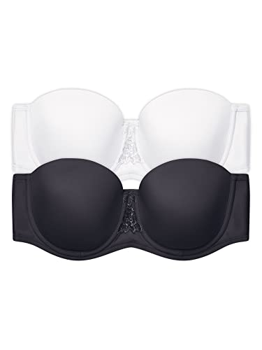 Vanity Fair Women's Beauty Back Smoothing Strapless Bra, 4-Way Stretch Fabric, Lightly Lined Cups up to H, 2 Pack-Black/White, 34G