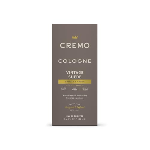 Cremo Vintage Suede Men's Cologne Spray - Long-Lasting Fragrance with White Moss & Amber - 3.4 Fl Oz