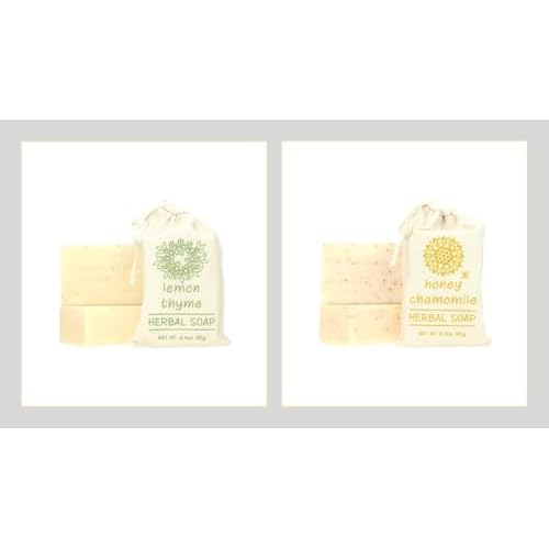 Greenwich Bay Trading- 2 Pack Honey Chamomile & Lemon Thyme Herbal Soaps- Enriched with Shea Butter, Virgin Olive Oil and Infused with Fresh Botanical Scents- 6.4 Oz Bars