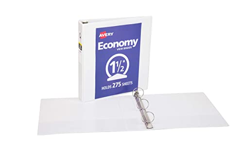 Avery Economy View 3 Ring Binder, 1.5" Round Rings, 1 White Binder (05726)