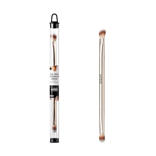 KISS NEW YORK Professional Dual Ended Eyeshadow Brush, Angled & Large Brush for Precise Shaping, Smudging Eyeshadow Application, Blending & Set Target Area