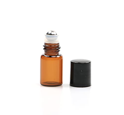 Furnido 25 Pack 2ml Amber Glass Roll-On Bottles for Essential Oils