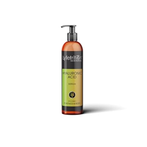 Lyfetrition Hyaluronic Acid Serum for Skin, Moisturizing and Hydrating Serum for All Types of Skin, 100% Natural Face Serum with Vitamin C & Aloe Vera (12 Fl Oz), Clear Serum, (Lyfe7581)