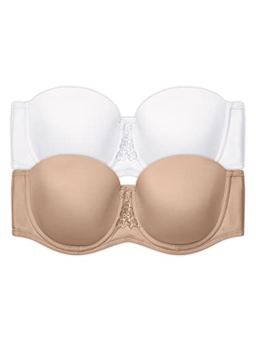 Vanity Fair Women's Beauty Back Smoothing Strapless Bra, 4-Way Stretch Fabric, Lightly Lined Cups up to H, 2 Pack-Beige/White, 34G