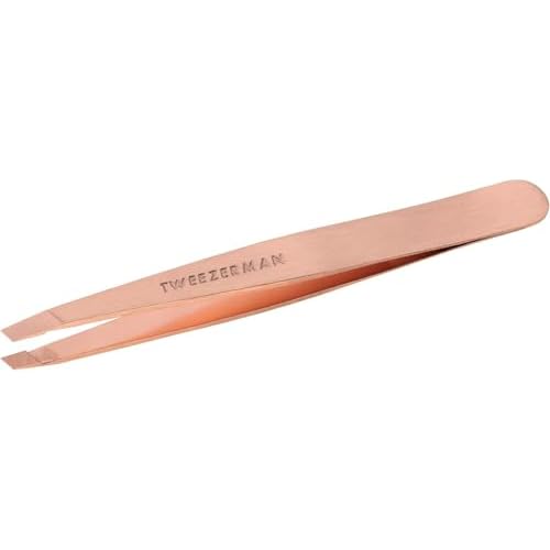 Tweezerman Stainless Steel Slant Tweezer - Eyebrow Tweezers for Women and Men (Rose Gold)